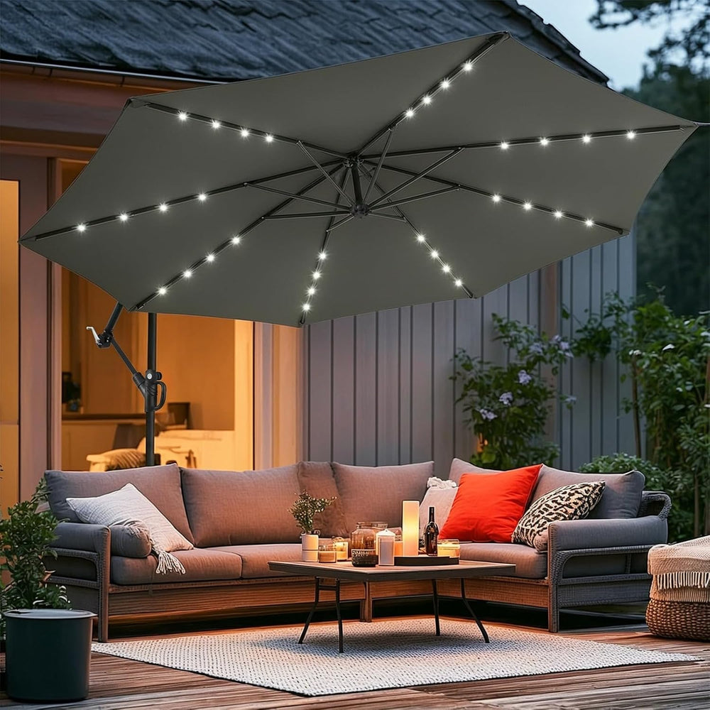 wikiwiki 10ft Solar LED Offset Patio Umbrella, Outdoor Cantilever Patio Umbre...