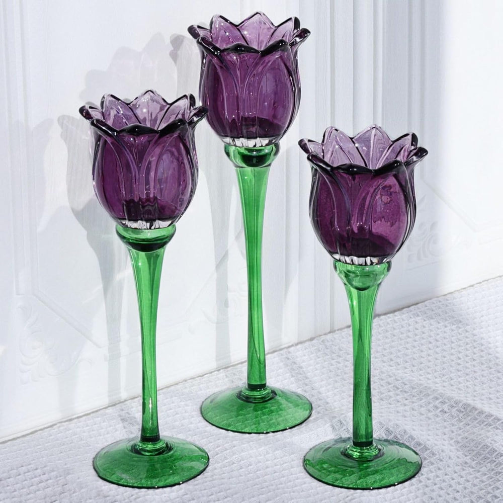 VOHO Purple Tulip Tealight Candle Holder Set of 3, Halloween Candle Holder