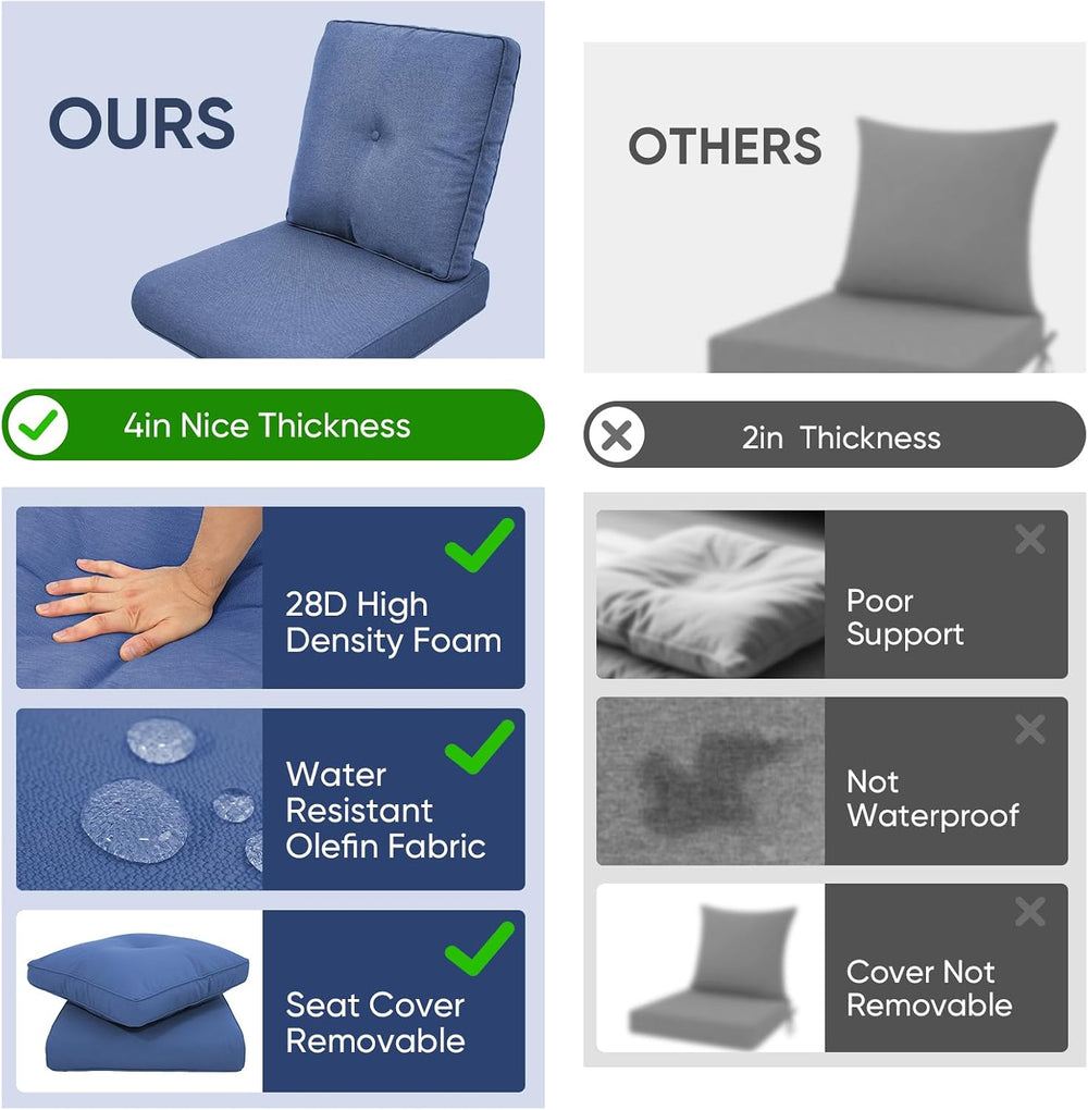 Outdoor Wicker Chair Cushions 2 Packs - Outside High Back Thick Water-Resista...