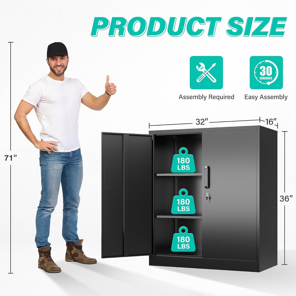 SISESOL 36 inch Metal Storage Cabinet with Doors and Shelves,Small Black Lock...