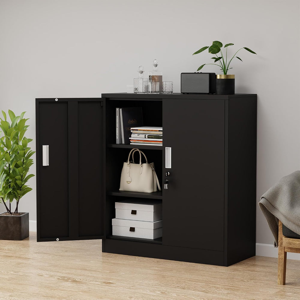 iJINGUR Metal Storage Cabinet with Locking Doors, 36.22" H, Black