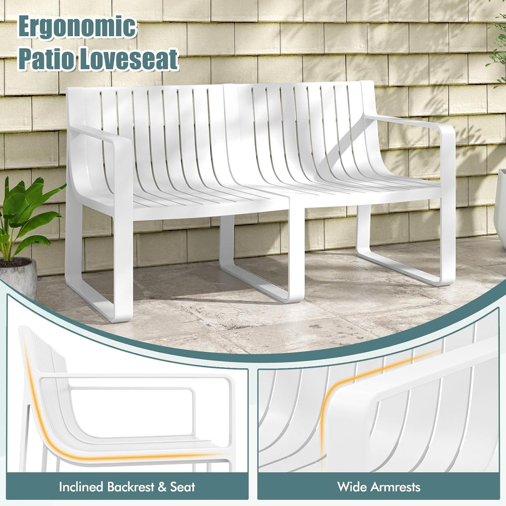 Tangkula Patio Loveseat, 2-Person Bench, White
