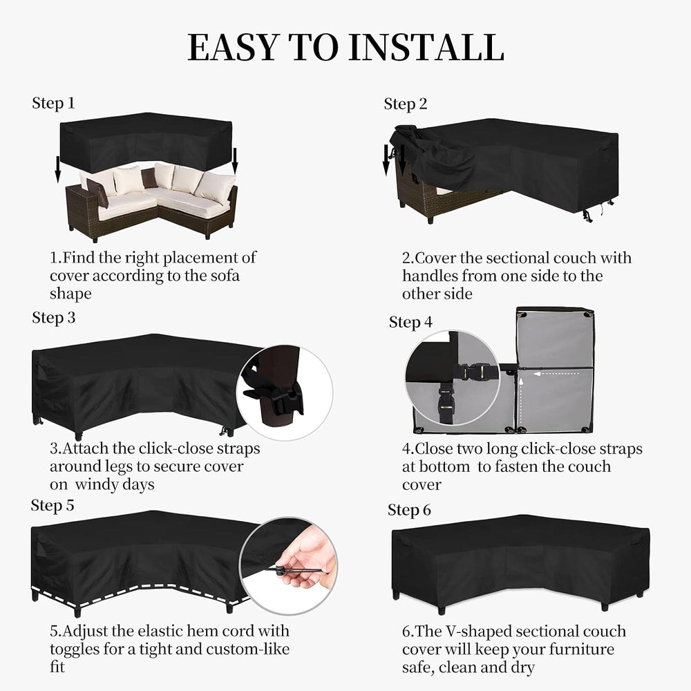 Easy-Going 600D Patio V-Shaped Sectional Sofa Cover 89" L(on Each Side)