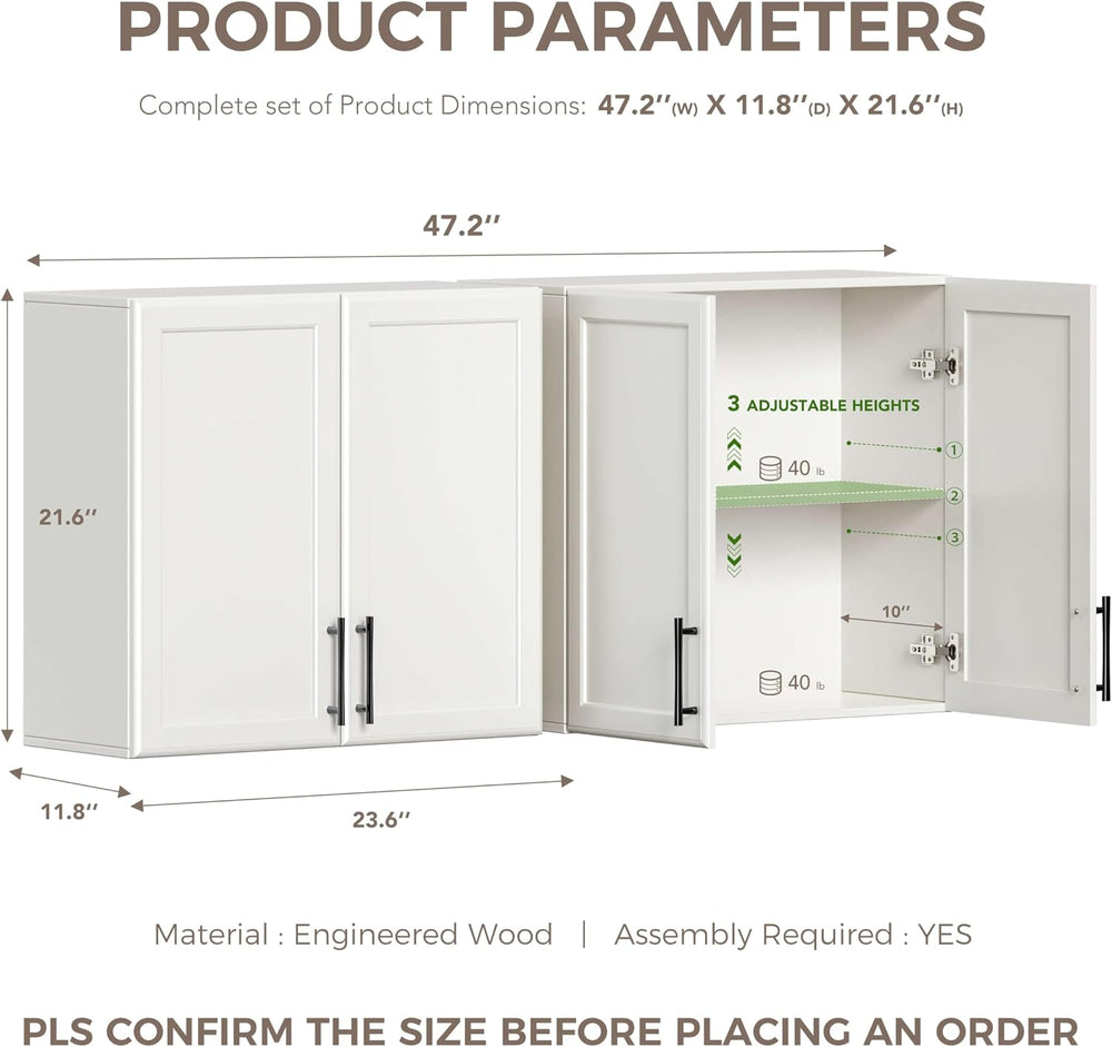 48" W Wall Cabinets for Laundry Room with Adjustable Shelf
