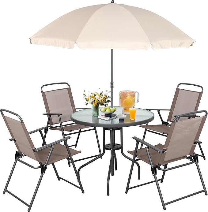 Vongrasig 6 Pieces Folding Patio Dining Set, All Weather Small Metal Outdoor ...