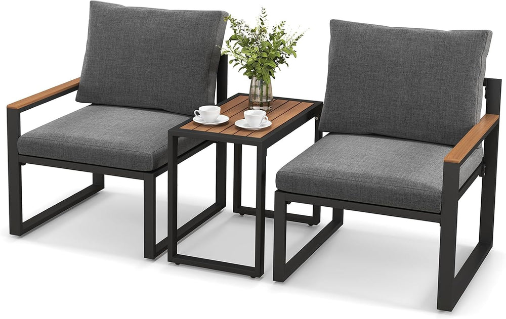 Tangkula 3 Pieces Patio Furniture Set, Aluminum Frame Weatherproof Outdoor Co...
