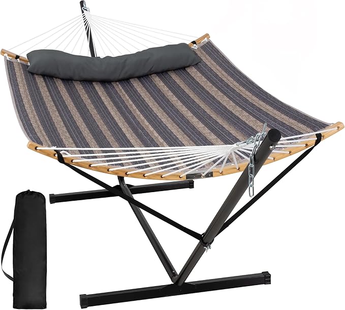 SUNCREAT Hammocks for Outside with Stand Included, Double Hammock with Curved...