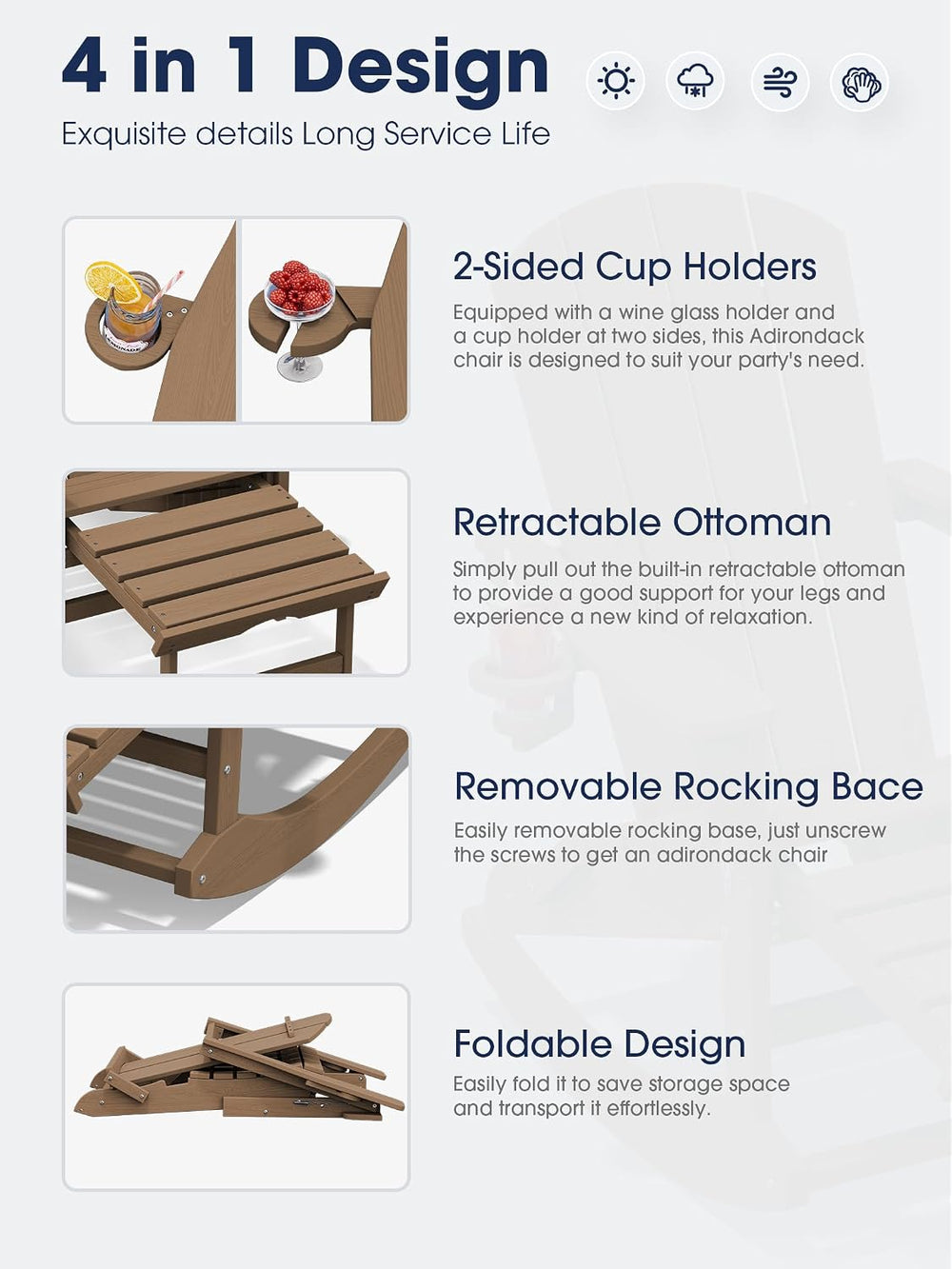 KINGYES HDPE Adirondack Rocking Chair Set of 2