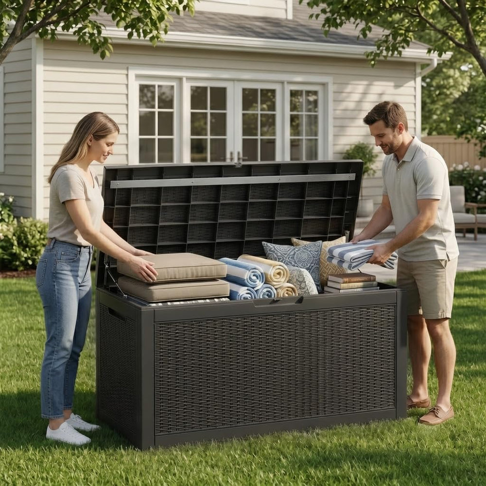ROJIK 160 Gallon Deck Box, Lockable Waterproof Resin Storage Box，Black