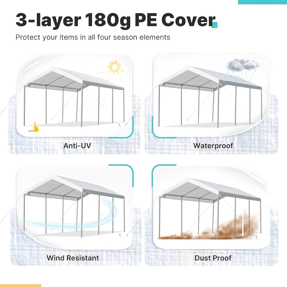 Carport Replacement Canopy Cover for Car Tent Top Garage Shelter Cover Tarp w...