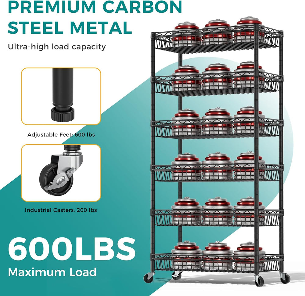 6 Tier Shelf Wire Shelving Adjustable Storage Shelves Basket Rack