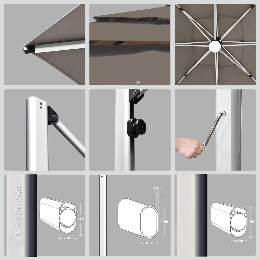 EliteShade USA APOLLO 3-Tier 11FT Full Aluminum Cantilever Patio Umbrella for...