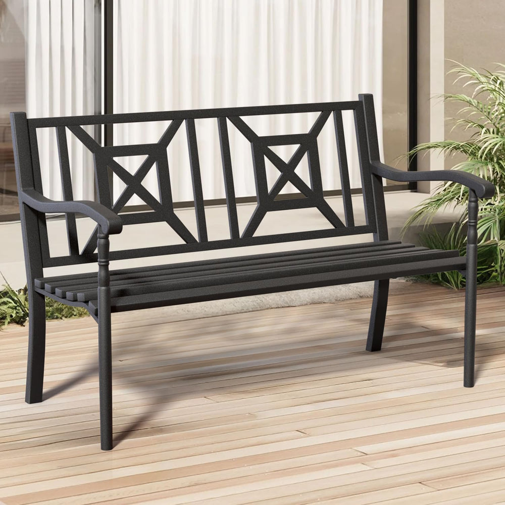 50.5" Metal Bench Patio Bench,Outdoor Benches Weatherproof with Lattice ...