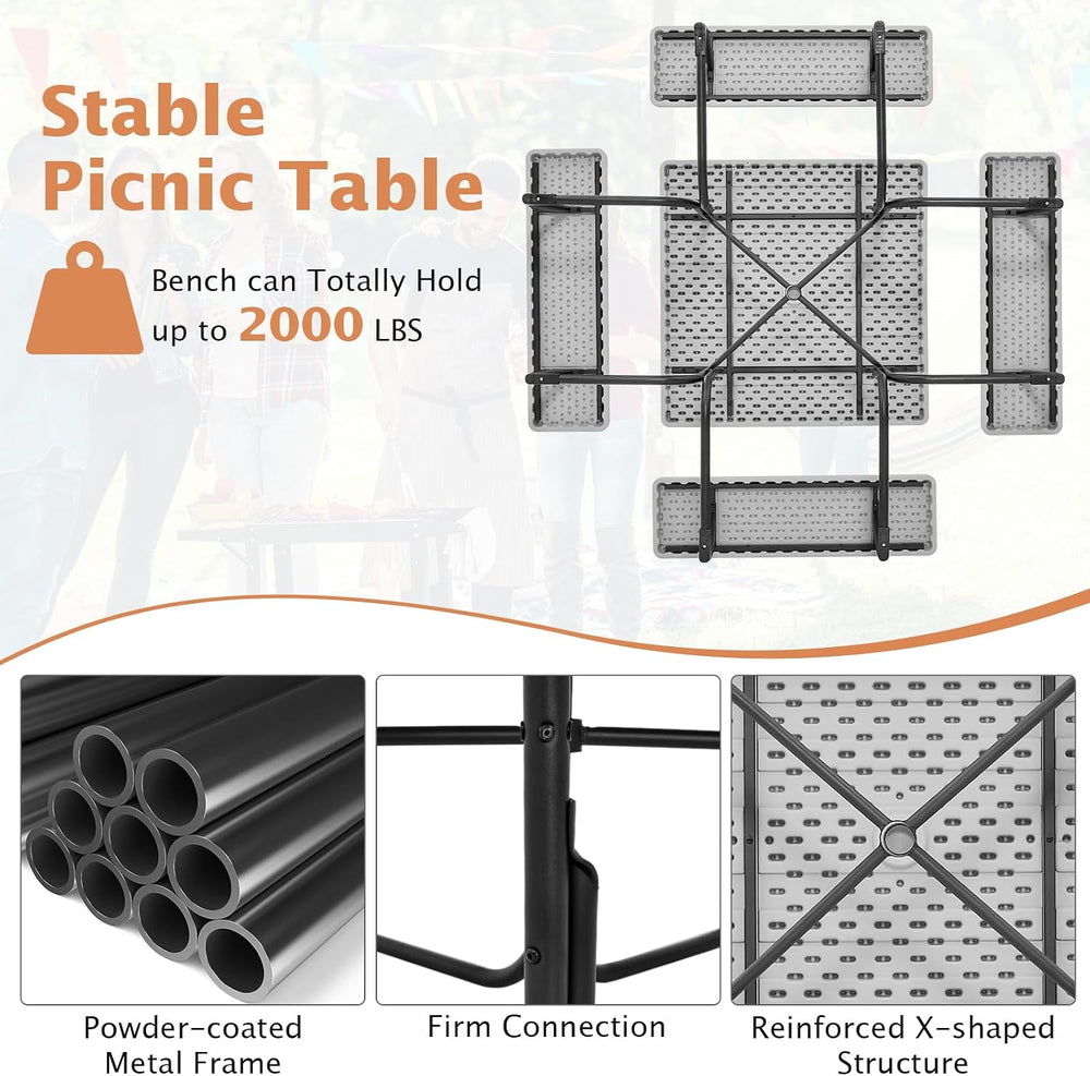 GIANTEX Picnic Table Bench Set for Up to 8 Persons, Square Outdoor Table and ...
