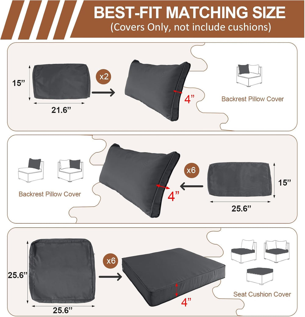 14 Piece Outdoor Patio Cushion Covers Replacement, Waterproof Outdoor Furnitu...