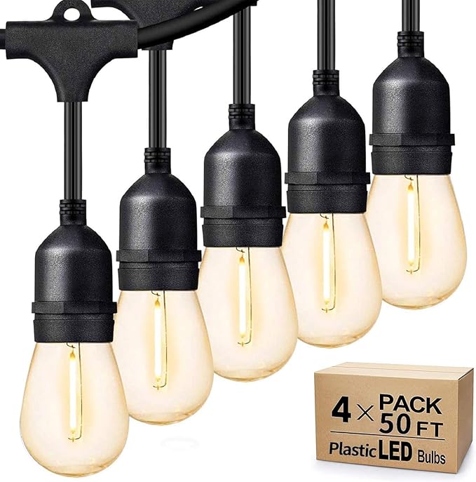 Svater Outdoor String Lights 200 FT, E26 Socket, 64pc S14 Shatterpoof Bulbs, ...