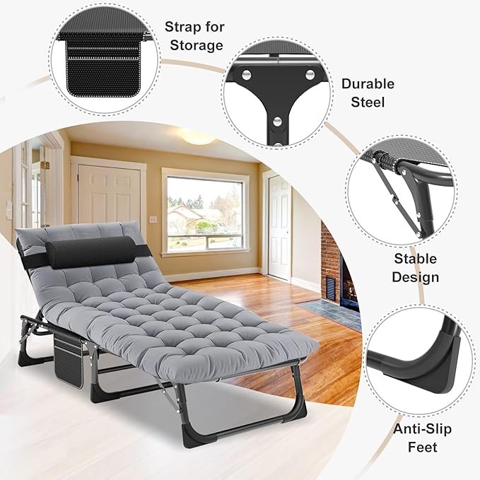 ABORON Chaise Lounge Chair,5 Positions Padded Outdoor Tanning Chair,Heavy Dut...