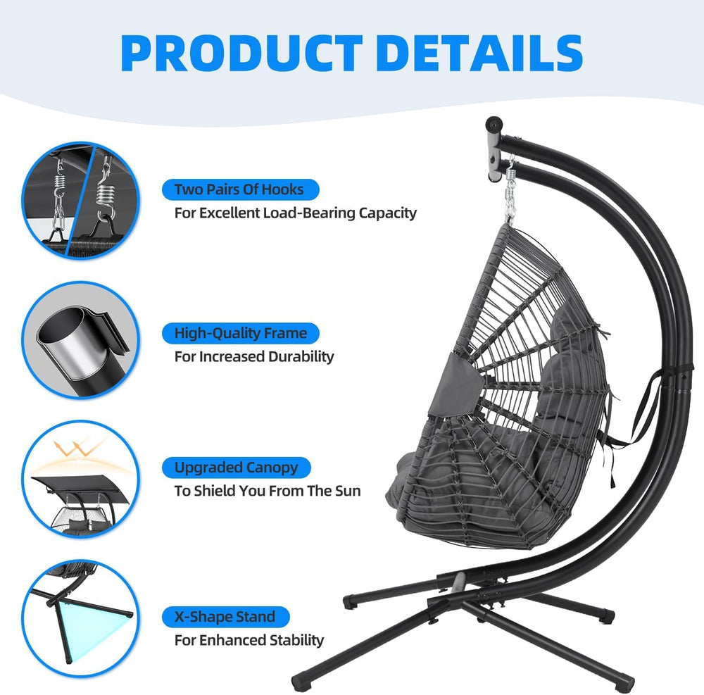 Double Egg Chair with Removable & Adjustable Canopy, Oversized Hanging Sw...