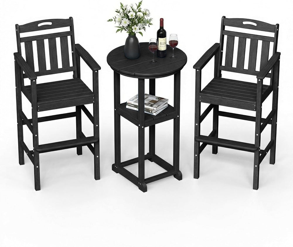 Ciokea Outdoor High Top Bar Set of 3, Space-Saving Bistro Table and Chairs, A...