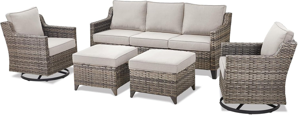 Outdoor Patio Furniture Set-5 Pieces All-Weather Wicker Outdoor Furniture wit...