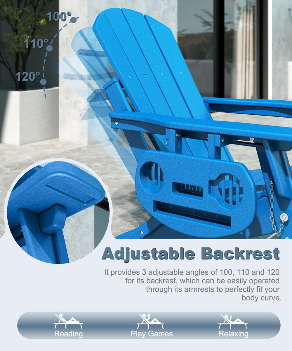 NAVINE Adjustable Adirondack Chair Set of 2 with Retractable Ottoman