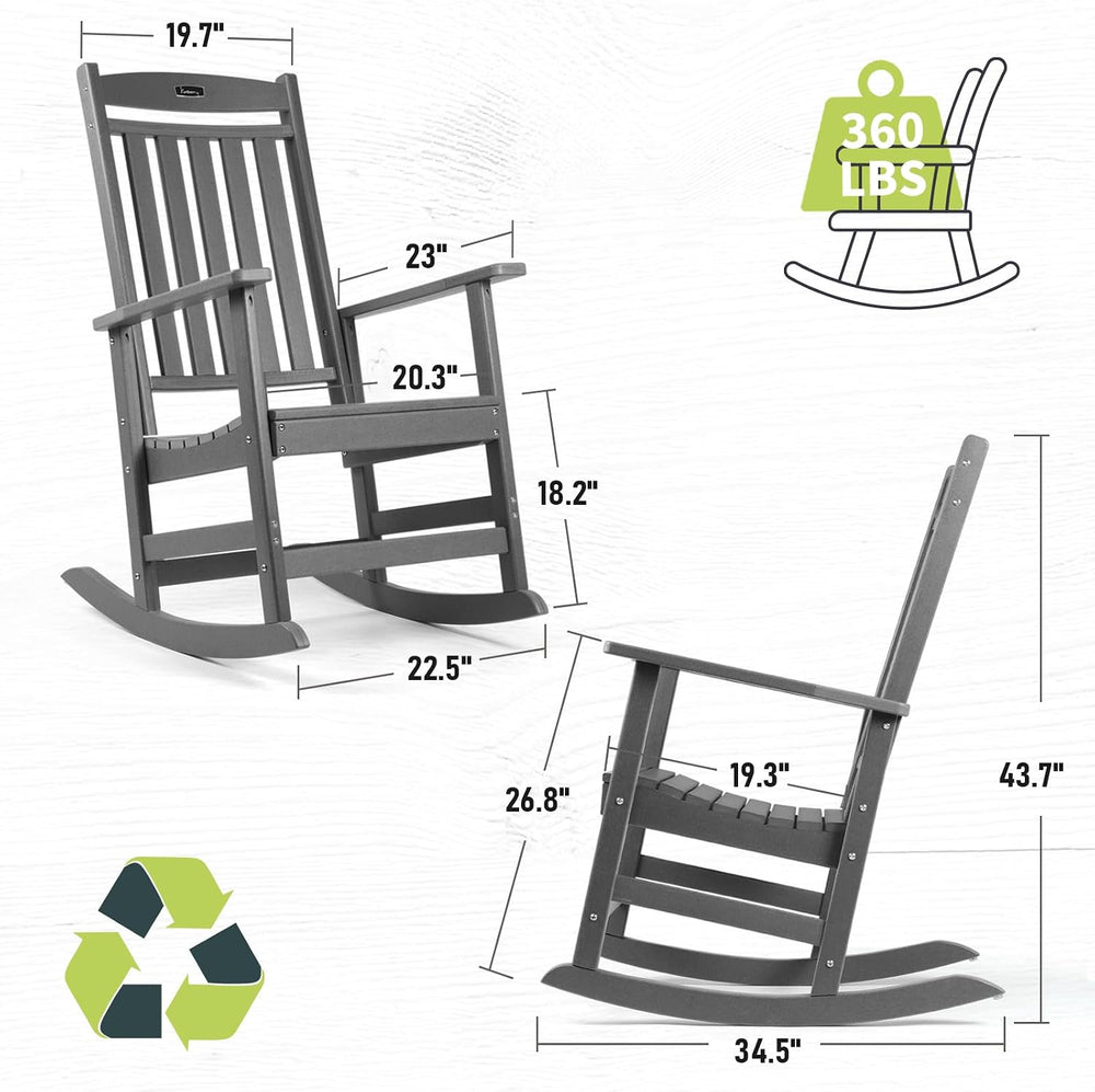 FUNBERRY Oversized Outdoor Rocking Chair, Poly Lumber Rocker, Patio Rockers
