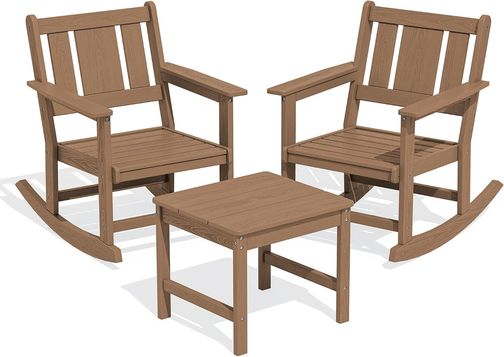 SERWALL 3-Piece Patio Furniture Set with 2 Rocking Chairs & Table, Brown
