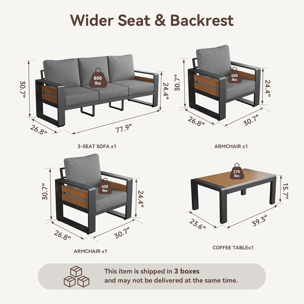 Aoxun Aluminum Patio Furniture Set, 5 Seats Luxury Metal Patio Conversation S...