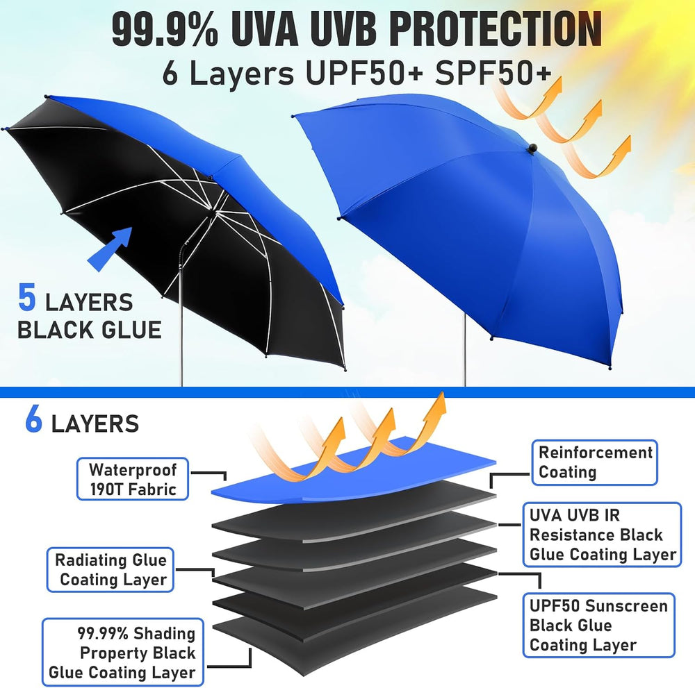 2 PACK Beach Umbrella with Clamp, 360 ° Adjustable Umbrellas for Chair, UPF50...