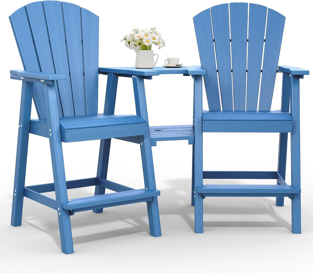Tall Adirondack Chairs Set of 2 with Double Removable Trays, Blue