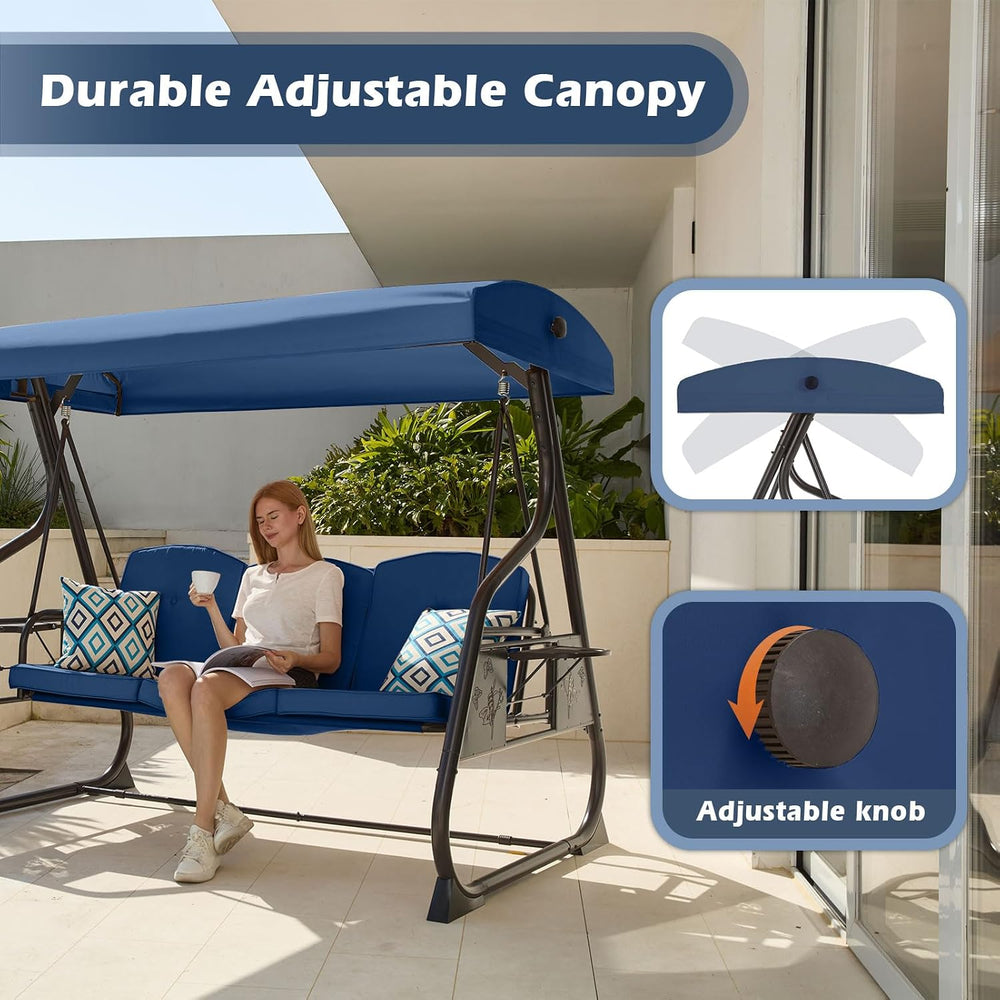 ZZW 3-Seat Patio Porch Swing 800LBS Outdoor Swing with Stand w/Canopy & A...