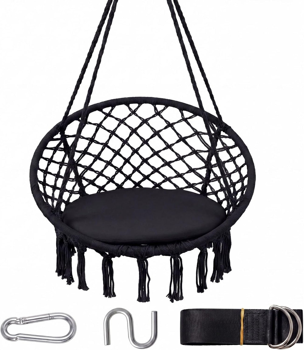 Giantex Hammock Chair Macrame Swing, Boho Swing Chair with Round Seat Cushion...