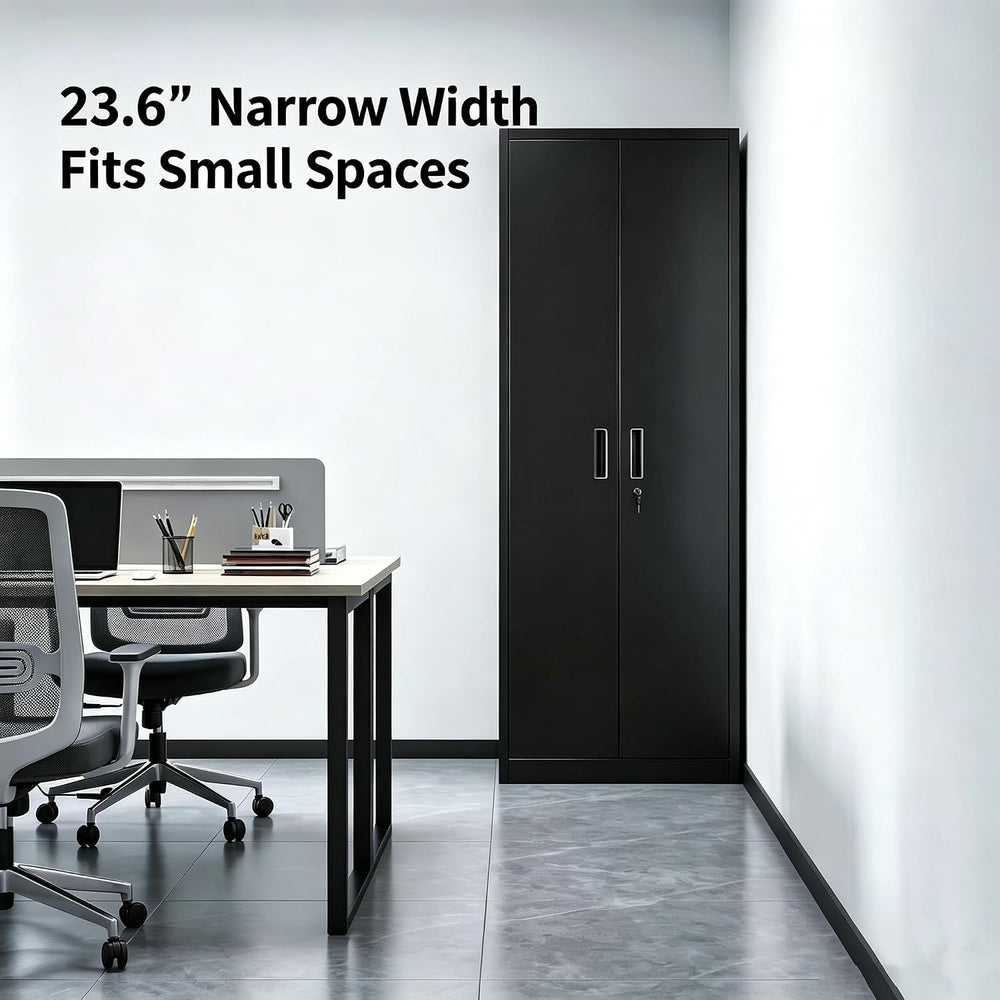 24" W Slim Metal Garage Storage Cabinet, Black
