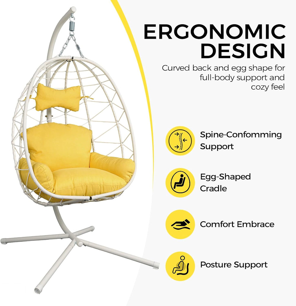 Egg Chair with Stand, Wicker Hanging Chair for Outdoor Patio, Cushioned Hammo...