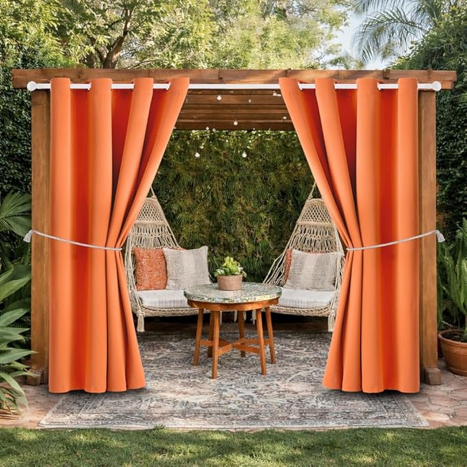 Water Proof Outside Curtains with Grommet Top for Porch, W52 x L120 Thermal I...