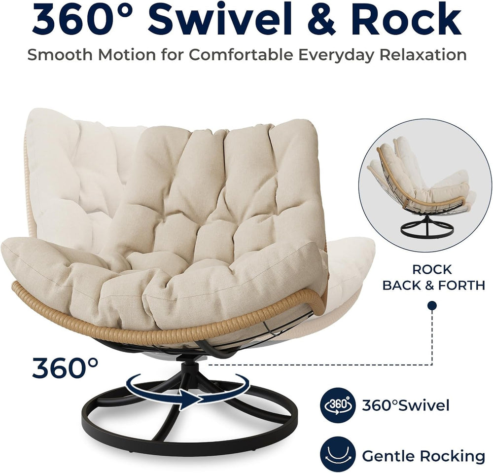 Outdoor Wicker Swivel Chair, 360° Rotating Patio Chair, Oatmeal