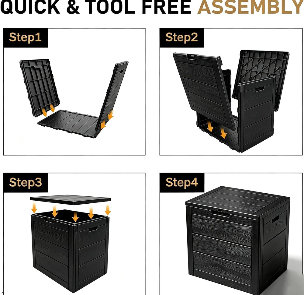 35 Gallon deck box outdoor waterproof, Resin Outdoor Storage, Black