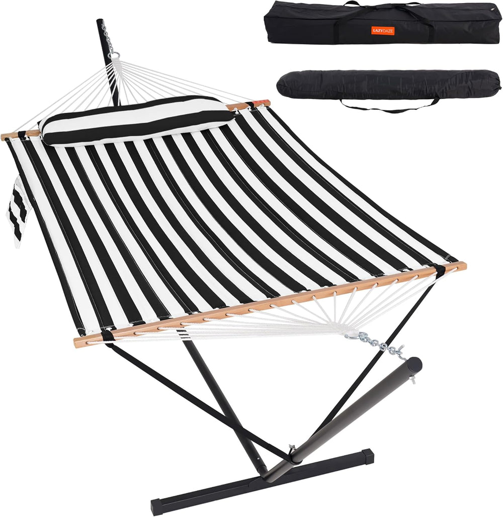 Lazy Daze Double Hammock with Stand, Balance Straps & Carry Bag for Outside