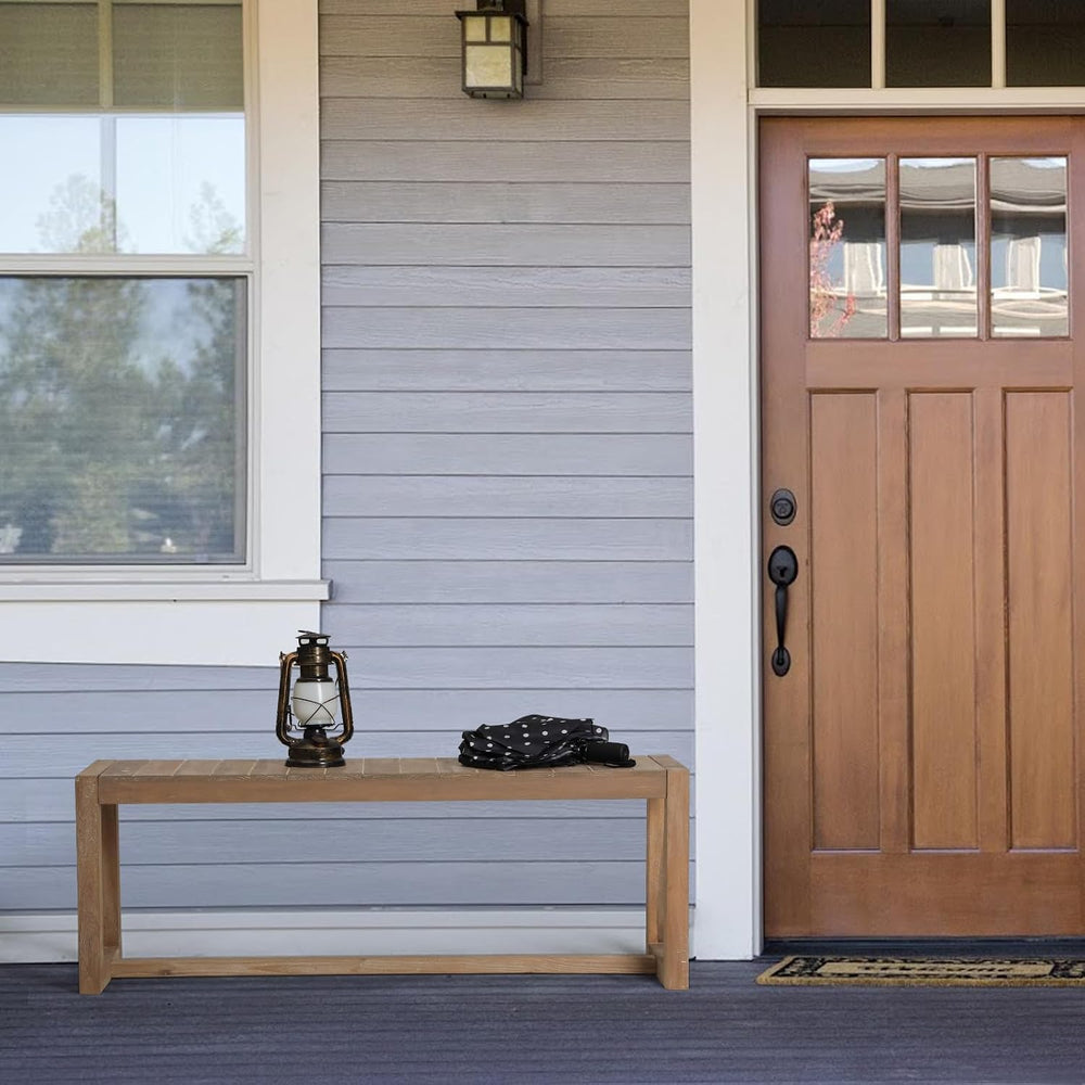 Wnutrees Farmhouse Solid Wood Entryway Bench, 43" Line Pattern Splicing