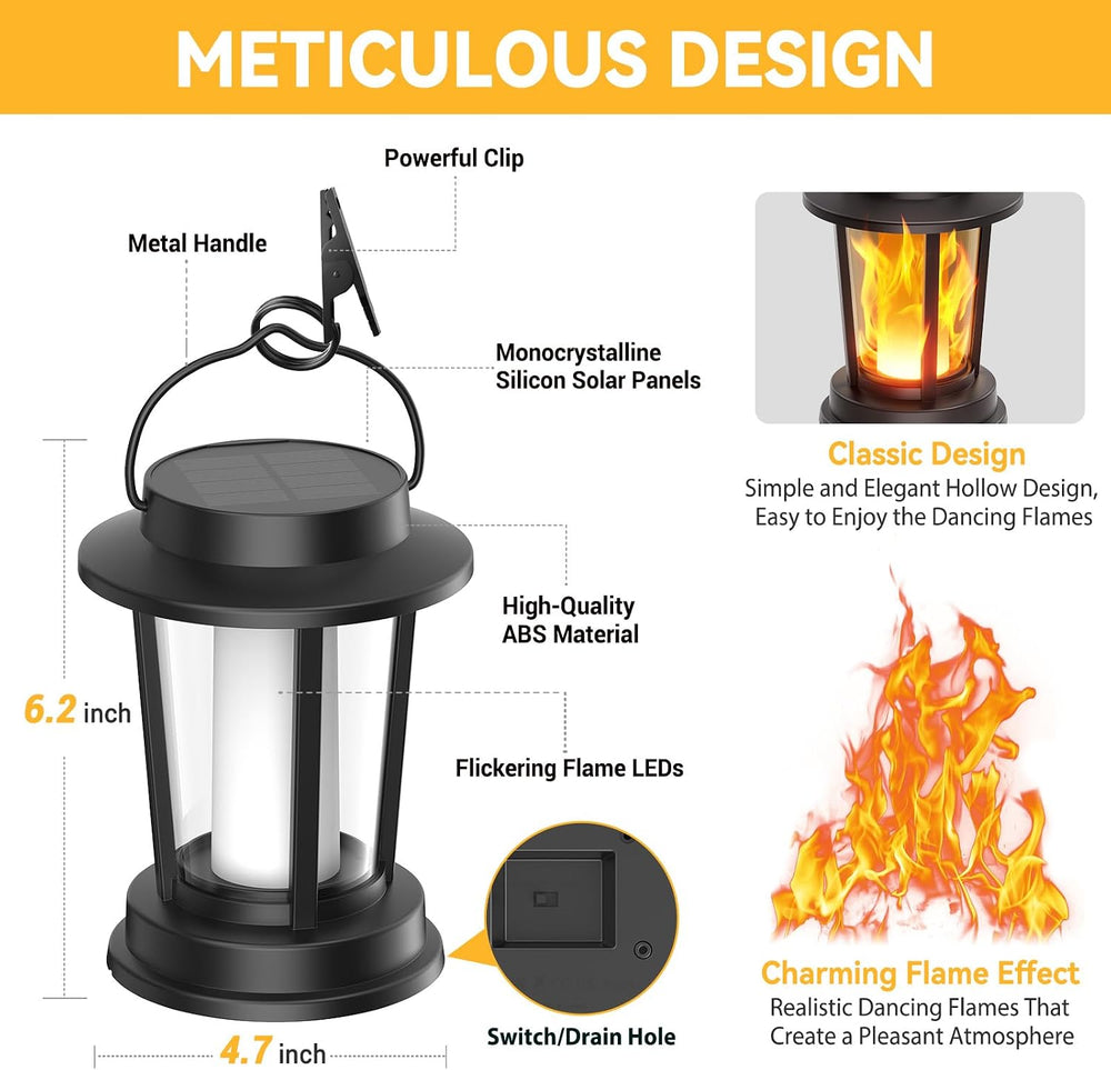 Solar Lanterns Outdoor, 4 Pack Flickering Flame Solar Lights