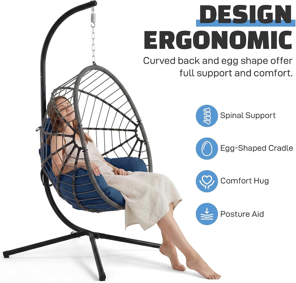 DoubleTT Hanging Egg Chair with Stand - 350lbs Capacity Outdoor Patio & I...