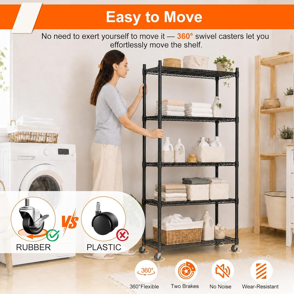 5 Tier Wire Shelving Unit, 61" H Heavy Duty Metal Storage Shelves