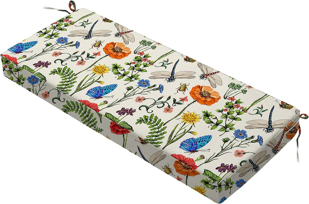 All Smiles Outdoor Waterproof Bench Cushion 48 x 18 x 3 Inch with Ties