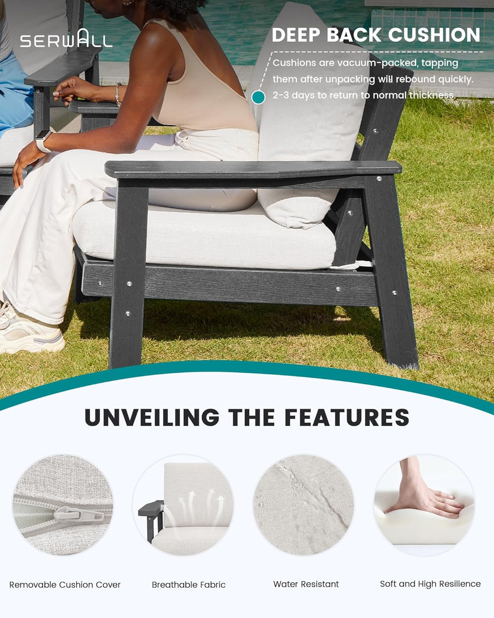 SERWALL 4 Piece HDPE Outdoor Furniture Set, All Weather Outdoor Sofa Couch