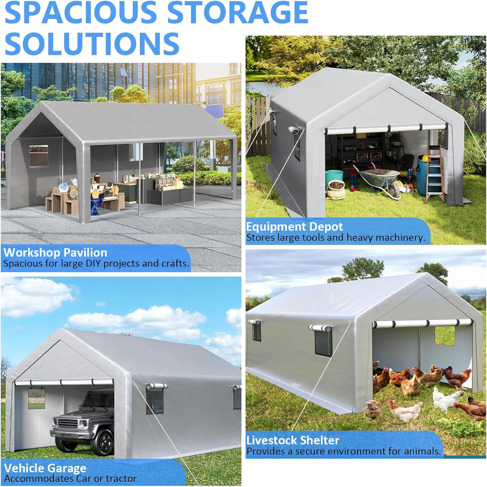 Jocoevol Carport 13x21 FT Enclosed Carport with Roll-up Windows, Removable Si...