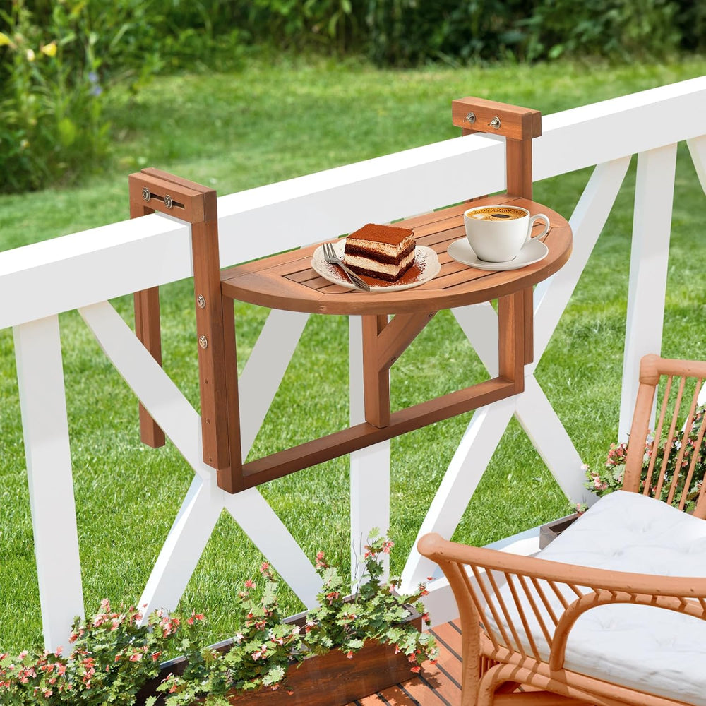 VINGLI 22in Acacia Wood Folding Balcony Hanging Table – Adjustable Height &am...
