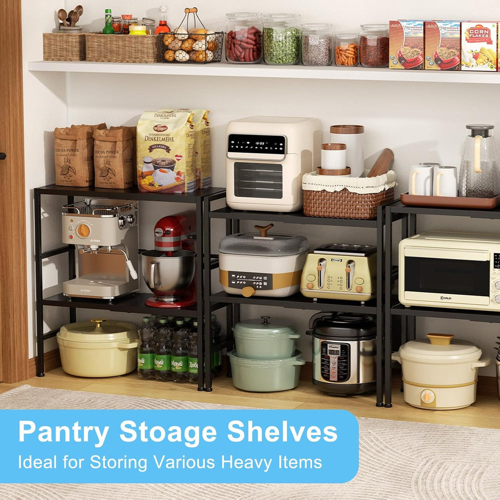2-Tier Expandable Metal Storage Shelves, 150LBS Heavy Duty Shelving Units and...