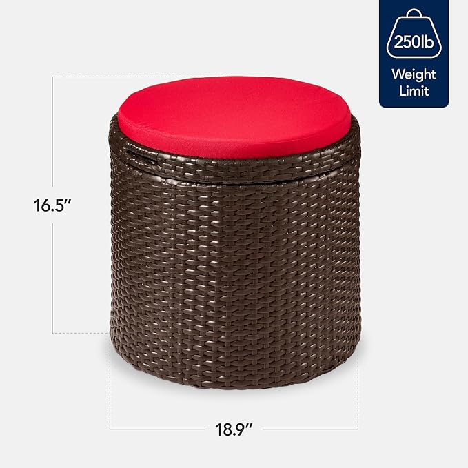 Best Choice Products Round Wicker Ottoman, Multipurpose Outdoor Furniture for...