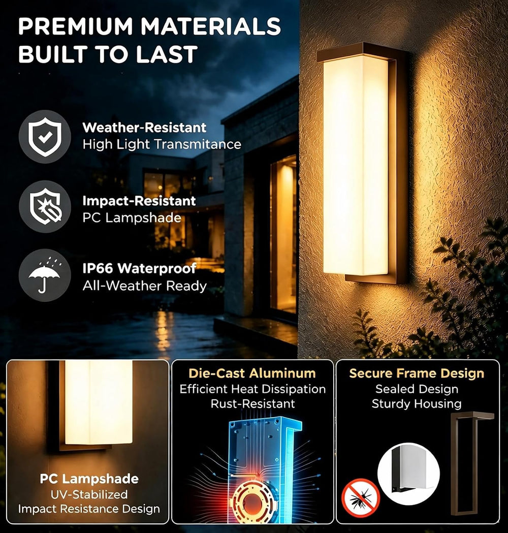 Outdoor Wall Light Sconce 14 Inch, IP66 Waterproof, 2640LM Brightness, 3CCT