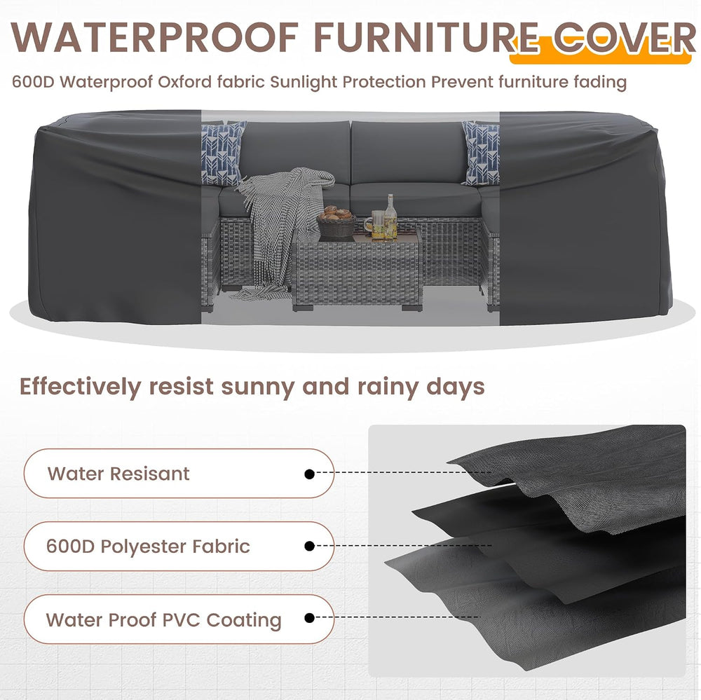 Outdoor Patio Furniture Set with Fire Pit 8 Pcs Wicker Sectional Sofa Grey